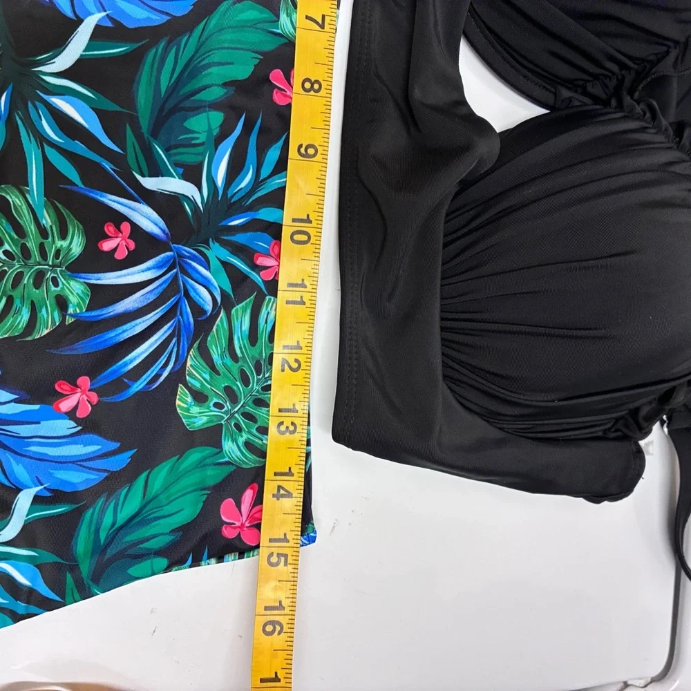 SHEIN Black and Tropical‎ Print Bikini